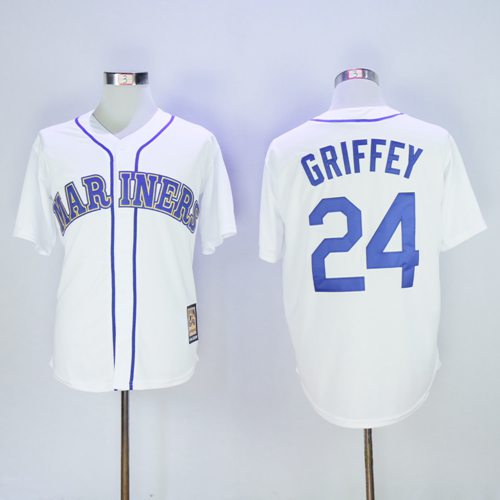 Mariners #24 Ken Griffey White Cooperstown 2016 Hall Of Fame Patch Stitched MLB Jersey